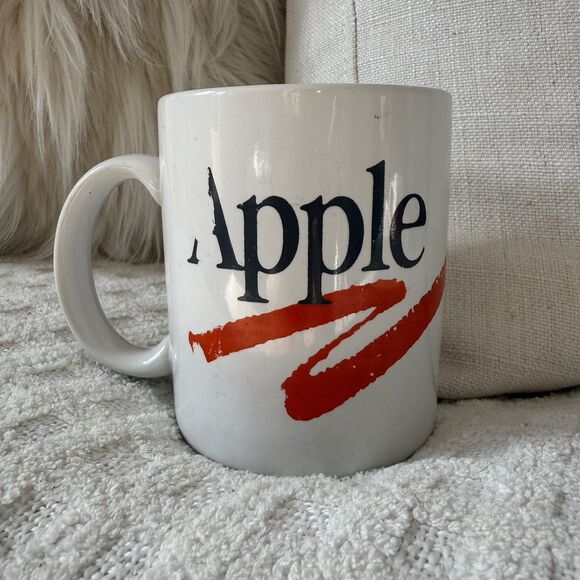 Vintage 80's Apple Employee Coffee Mug Red Brushstroke Open Apple Logo - Picture 4 of 16